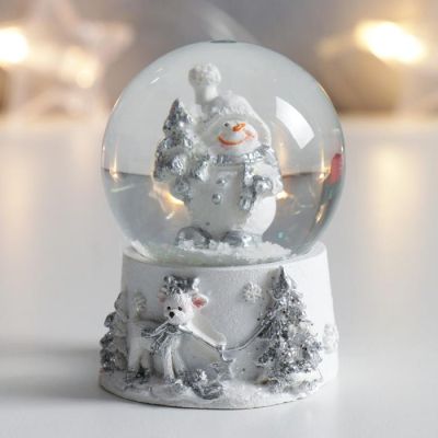 Снежный шар "Снеговик с ёлочкой и олень" 4,5х4,5х(h)6,5см   7568028