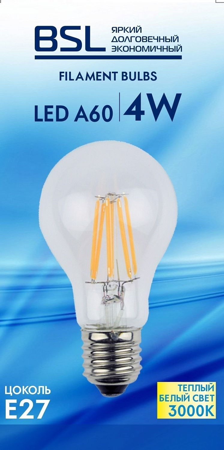 Лампа светодиодная A60 4W 3000K E27 BSL  GR-LFBA60-4W-3K-E27