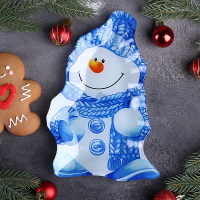 Блюдо сервировочное "Снеговик в голубом" 22х15х(h)2см фигурное Доляна  3270252