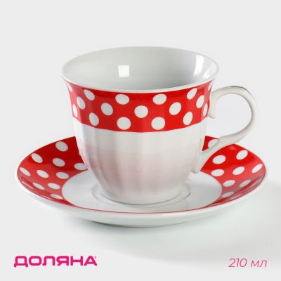 Фото Чайная пара "Горох": чашка 210 мл, блюдце, цвет красный. Интернет-магазин FOROOM