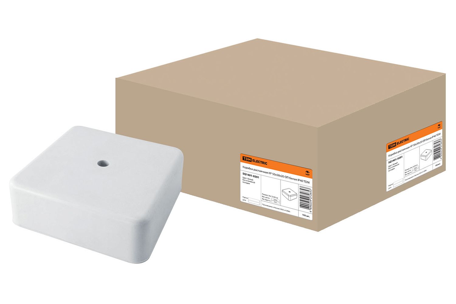 TDM ELECTRIC Коробка распаячная КР 50x50x20 ОП белая IP40  TDM /192 SQ1401-0201